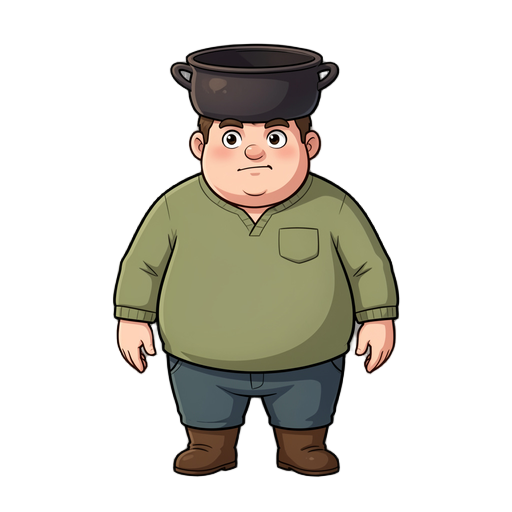 chubby guy with russian cast iron pot on the head