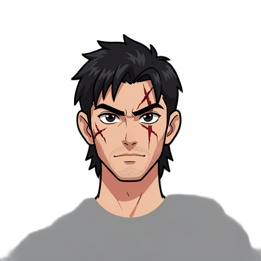 warrior black hair scar on face