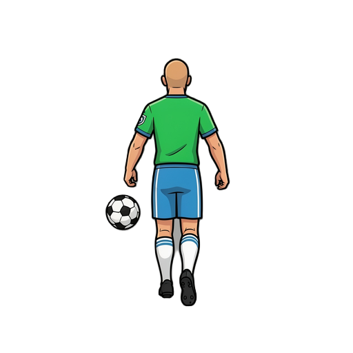 create a motion image for a free kick based on this sprite; the character is always seen from behind and walking towards the ball.