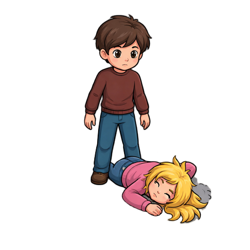 make this character fall backwards like she is hit and falls unconscious, make her last frame sitting unconscious, and the action should be done in front isometric perspective for a game
