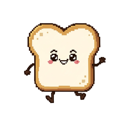make a pixel bread that has legs and arms and can walks and jumps with face expressions 