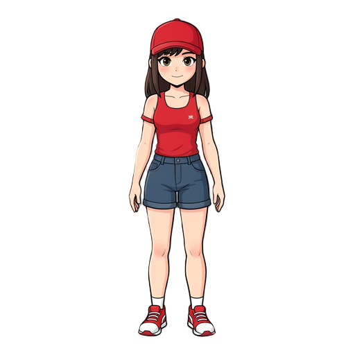 female with a red cap