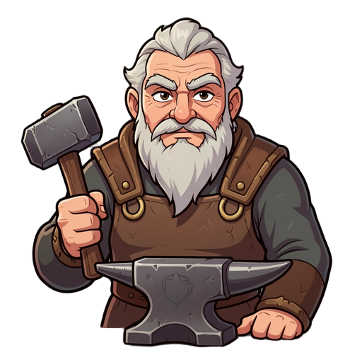 elder blacksmith mythical with a hand hammer and anvil