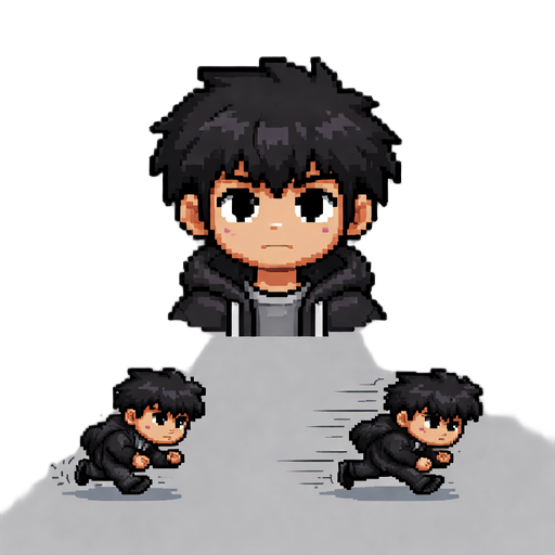 - idle (4 frames) - walking (6 frames) - running (6 frames) - jump (4 frames: start, mid-air, fall, land) - crouch (2 frames) - roll/dodge (4 frames, fast movement close to ground)