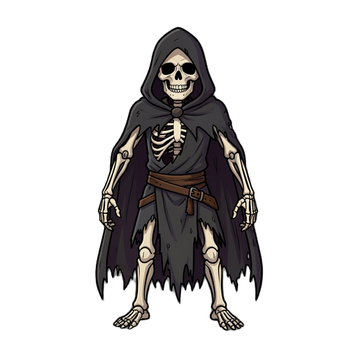 crie um guerreiro fantasma de esqueleto com capa roupa rasgada!