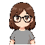 brown haired girl with big boxy round glasses with a round shirt