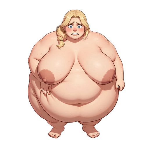 character model for a worried blonde fat woman.