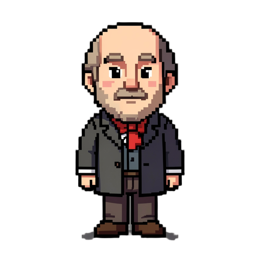 um personagem em pixe arte do dmitre meendeleev