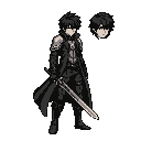 solo, 1boy, full body, standing, looking at viewer, black messy hair, pale skin, serious expression, black eyes, anime style, highly detailed, fantasy warrior, wearing long black coat, dark armor, silver shoulder armor, leather belt, black pants, boots, h
