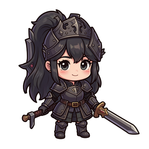 cute gothic knight girl small armor, dark tones, cute details sword-equipped