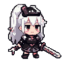 cute gothic knight girl small armor, dark tones, cute details white hair with pink details sword-equipped