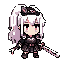 cute gothic knight girl small armor, dark tones, cute details white hair with pink details sword-equipped