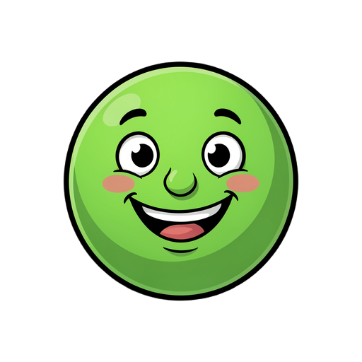 uma esfera com rosto feliz  verde, porem engraçada, 