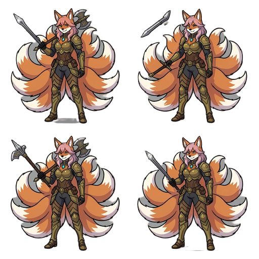 walk south 4 frames same kitsune hero run east 4 frames same kitsune hero jump north 4 frames same kitsune hero death south 4 frames same kitsune hero get up west 4 frames same kitsune hero