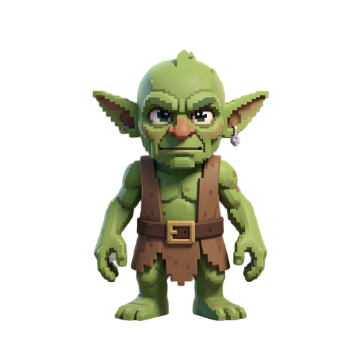 a goblin in 3d, pixelated but wonderful graphics. 