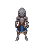 gostaria de criar um personagem no modelo de um personagem estático do jogo fire emblem genealogy of the holy war, gostaria que sua fisionomia/caracterização seja inspirada no personagem artorias de dark souls, onde suas cores de armaduras sao semelhantes