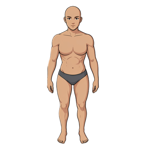 nude base body of an adult female human, generic neutral hero proportions:  - average athletic build, broad-but-not-huge shoulders, slim waist - skin tone neutral light tan #d2a679 (will be tintable in code) - wearing only plain dark grey underwear briefs
