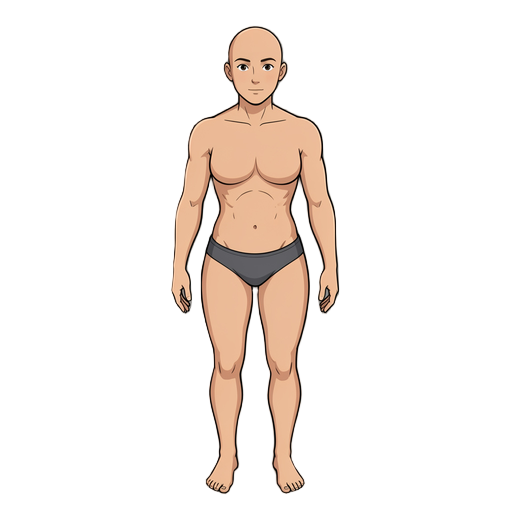 nude base body of an adult female human, generic neutral hero proportions:  - average athletic build, broad-but-not-huge shoulders, slim waist - skin tone neutral light tan #d2a679 (will be tintable in code) - wearing only plain dark grey underwear briefs