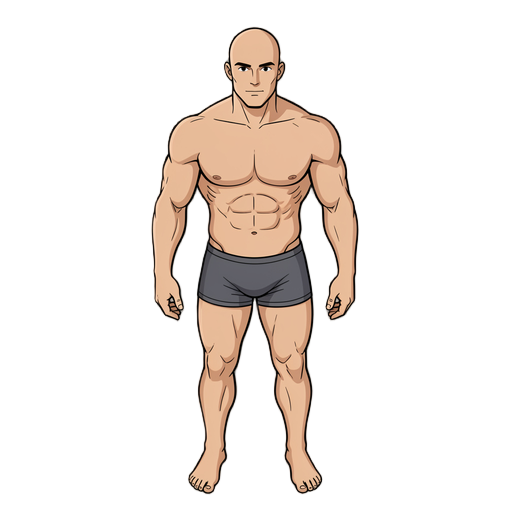 nude base body of an adult male human, generic neutral hero proportions:  - average athletic build, broad-but-not-huge shoulders, slim waist - skin tone neutral light tan #d2a679 (will be tintable in code) - wearing only plain dark grey underwear briefs #