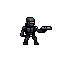 robô segurando uma pistola apontando para a direita 