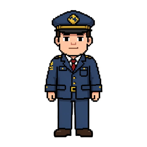 create a 2d pixel char, named elias, he is a train operator, a normal guy for a indie game
