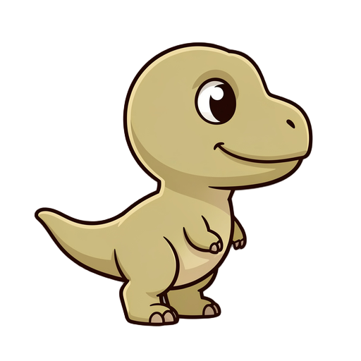 cute chibi 2d t-rex character, full body, side view (profile) facing right, centered composition. stylized with an oversized head and very small compact body, creating a playful and adorable silhouette. rounded soft shapes throughout.  head is large with 