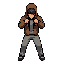19 year old boy wearing a brown hoodie covering his face and grey pants in a fighting stance 