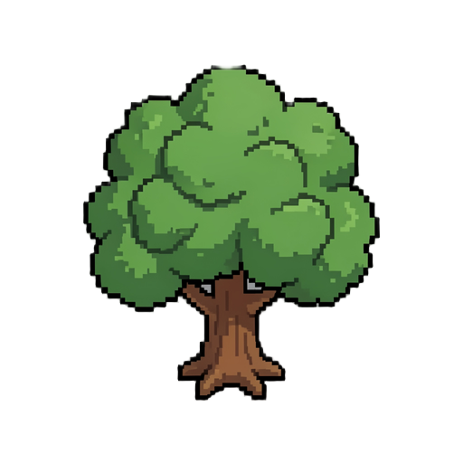 16-bit pixel art, stylized oak tree, perfect top-down view, generic game asset, isolated on plain background