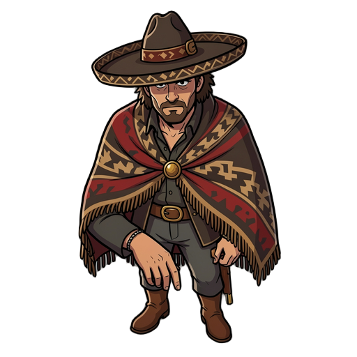 male character for a western game, a mysterious mexican character.  