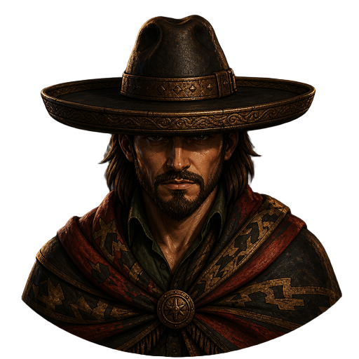 mysterious male western game character. 