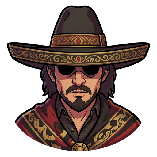 game character avatar, mysterious mexican character, eyes hidden under hat, avatar bust 
