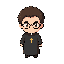 a chibi roman catholic priest with curly hair and glasses