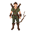 elfo arquero de fantasía, con estética de guardabosques medieval inspirada en robin hood. usa cinturón de cuero, correas cruzadas en el pecho, brazales marrones, botas altas y pantalones verde oscuro. en la espalda lleva una aljaba con flechas, visible so