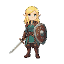 blonde blue eyed elf holding shield  and sword