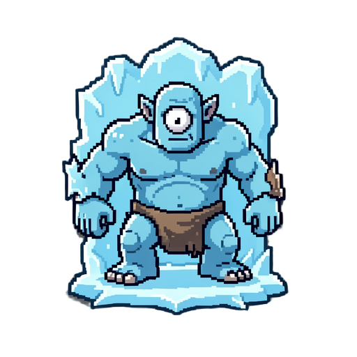gera uma imagem de um monstro congelado em pixel 2d para o meu jogo de plataforma,o mosntro tem 1 olho e tem um brçao arrancado e é uma espécie de ogre gigante dentro de um gelo congelado