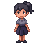 64-bit pixel art, friendly female elementary teacher, black ponytail, large expressive eyes, warm smile, blouse, dark knee-length skirt and simple shoes. full-body, 3/4 view, neutral pose, cute chibi proportions, crisp pixels, limited palette, retro 90s g
