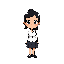 64-bit pixel art, friendly female elementary teacher, black ponytail, large expressive eyes, warm smile, vivid bright colors, blouse, dark knee-length skirt and simple shoes. full-body, 3/4 view, neutral pose, cute chibi proportions, crisp pixels, retro g