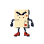 64-bit pixel art enemy: a living portuguese test paper with angry eyes, eyebrows, tiny arms and legs, gloves and shoes. covered with questions, answers and red corrections. funny but intimidating, front-facing, full body, centered, vibrant retro game styl