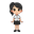 32-bit pixel art, friendly female elementary teacher, black ponytail, large expressive eyes, warm smile, vivid bright colors, blouse, dark knee-length skirt and simple shoes. full-body, 3/4 view, neutral pose, cute chibi proportions, crisp pixels, retro g