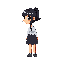 64-bit pixel art, friendly female elementary teacher, black ponytail, large expressive eyes, warm smile, vivid bright colors, blouse, dark knee-length skirt and simple shoes. full-body, 3/4 view, neutral pose, cute chibi proportions, crisp pixels, retro g