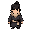 young wandering swordsman, slightly weary expression, not yet a master, room to grow, black headband across forehead, small topknot with stray strands, dark worn hanfu robe with slightly frayed hem, beige cloth sash wrapped at waist with knot, loose beige