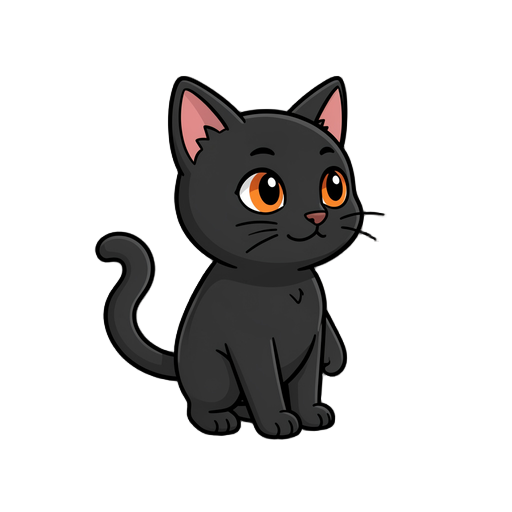 a cute black cat, looking to the right, with orange eyes, cartoon style, platform game sprite. 