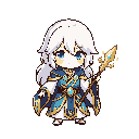 create a mage using color, white, blue and gold. style chibi anime fantasy.