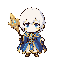 create a mage using color, white, blue and gold. style chibi anime fantasy.