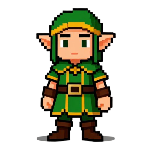 crie um personagem para um jogo rpg em pixel, tipo elfo