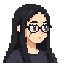 girl with long, straight, black hair, pale skin, glasses and a scar across her right eye. facing mostly right