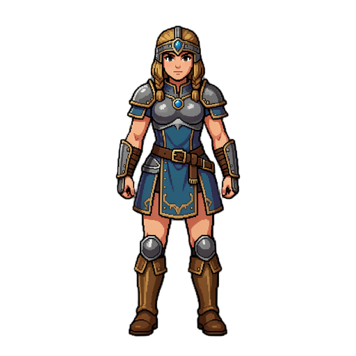 make a female warrior in 8 direction type topdown 16bits old game 80 years