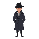 create a character inspired by a dark noir detective. the character must convey a mysterious, elegant and tired appearance, like someone who spends nights investigating crimes in a decaying, rainy city.