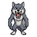 wolf attacks with large fangs that grow from its mouth