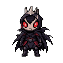 use the uploaded character as the exact and unchanged main protagonist reference. preserve 100% of the original design: black body, glowing red eyes, broken silver crown, dark cape, chibi dark fantasy proportions, same silhouette, same facial structure, s